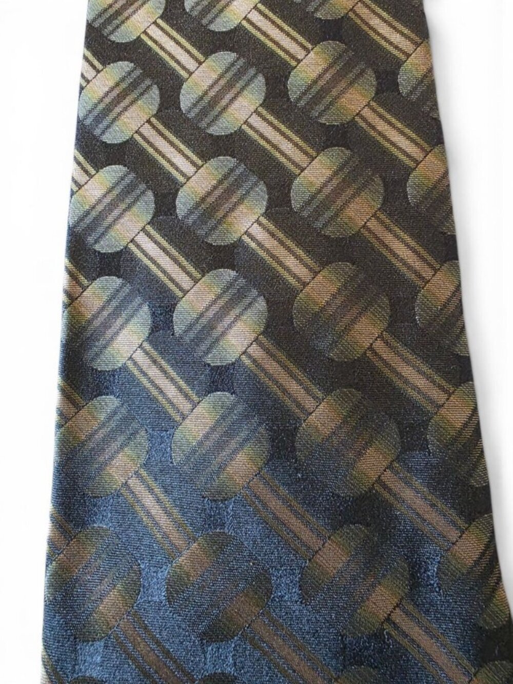Stafford Executive Silk Tie Black Green Brown Geometric Satin Woven Classic USA - Picture 5 of 13